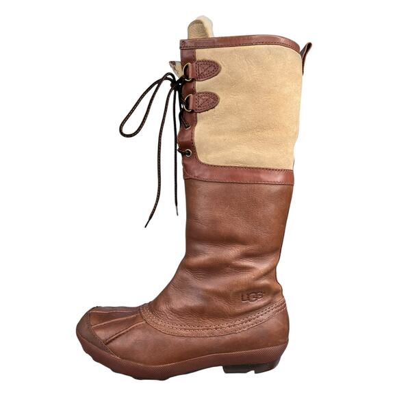 UGG Women’s Belcloud Brown Leather Duck Lined Boots Size US 8.5 - Picture 3 of 10